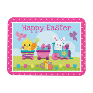 Cute Konijn, Kuiken & Chocolade Eieren Trein Pasen Magneet