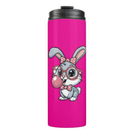 Cute Konijn met Bril die Bubble Gum Blaast Thermosbeker