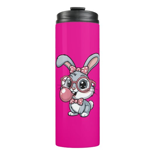 Cute Konijn met Bril die Bubble Gum Blaast Thermosbeker (Voorkant)