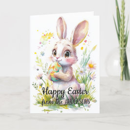 Cute konijn met paasei en bloemen feestdagen kaart