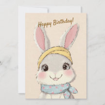 Cute Konijn met Sjaal Kinderen Verjaardagsuitnodig