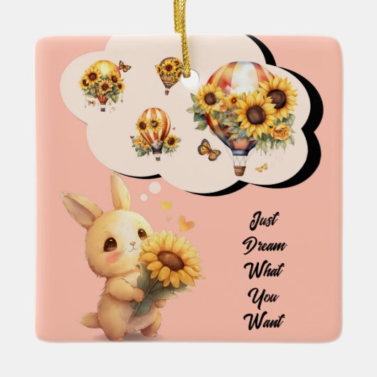 Cute Konijn Met Zonnebloem Ornament (Voorkant)