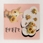 Cute Konijn Met Zonnebloem Puzzel (Horizontaal)