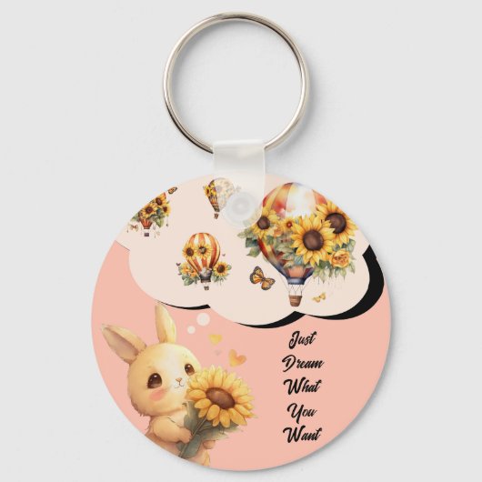 Cute Konijn Met Zonnebloem Sleutelhanger (Voorkant)