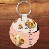 Cute Konijn Met Zonnebloem Sleutelhanger (Voorkant)