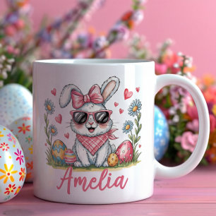 Cute Konijn met Zonnebril Aangepaste Naam Pasen Ge Koffiemok