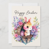 Cute Konijn Paashaas Gelukkig Pasen Familie Naam Feestdagenkaart (Voorkant)