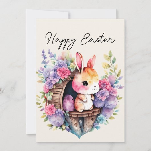 Cute Konijn Paashaas Gelukkig Pasen Familie Naam Feestdagenkaart (Voorkant)