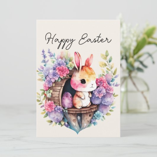 Cute Konijn Paashaas Gelukkig Pasen Familie Naam Feestdagenkaart (Staand voorkant)