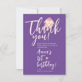 Cute Konijn Pastel Roze en Paarse 1e Verjaardagsfe Bedankkaart (Voorkant)