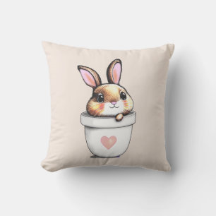 Cute Konijn Plant Pot op Licht Champagnetint Beige Kussen