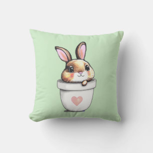 Cute Konijn Plant Pot op Licht Lime Groen Kussen