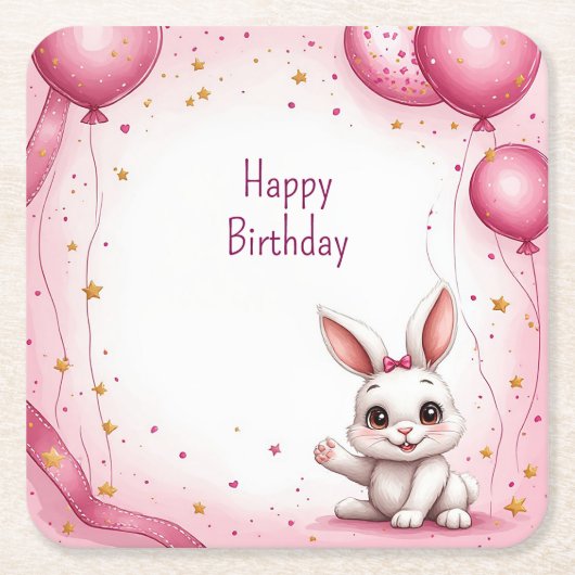 Cute Konijn Roze Baby 🐰 Kartonnen Onderzetters (Voorkant)