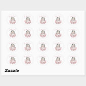 Cute Konijn Roze Bloem Happy Pasen Script  Ronde Sticker (Vel)