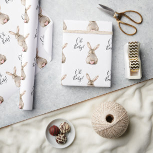 Cute Konijn Roze Hart Staart Baby Shower Cadeaupapier