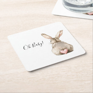 Cute Konijn Roze Hart Staart Baby Shower Kartonnen Onderzetters