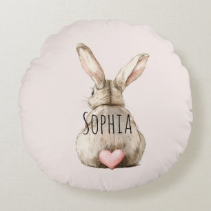 Cute Konijn Roze Hart Staart Baby Shower Rond Kussen