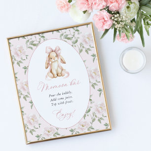 Cute Konijn, Roze Strik, Roze Bloemen, Momosa Bar Poster