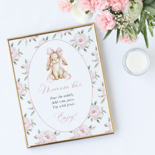 Cute Konijn, Roze Strik, Roze Bloemen, Momosa Bar Poster