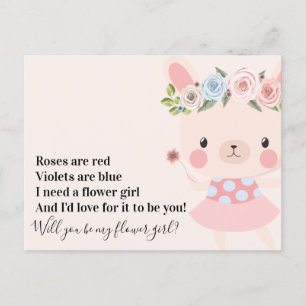 Cute Konijn Trouw Bloemenmeisje Aanzoek Aankondigingskaart