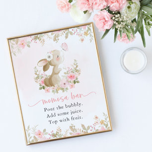 Cute Konijn, Vlinder, Roze Bloemen, Momosa Bar Poster