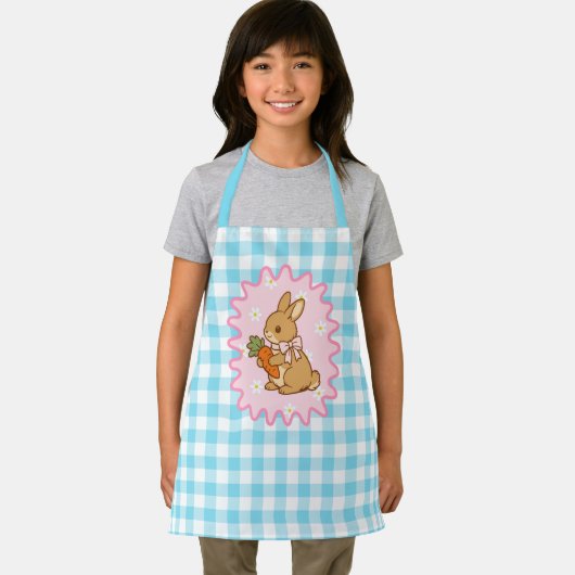 Cute Konijn Wortel & Madeliefje Gingham Schort (Insitu)