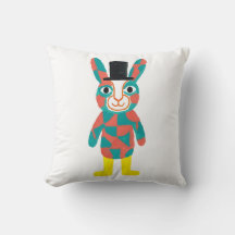Cute Konijn Zwarte Hoed Teal Worp Kussen Kunst