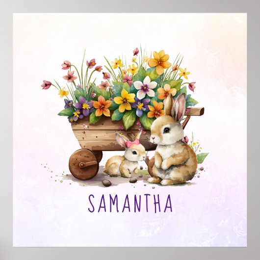 Cute Konijnen Aangepaste Naam Meisje Pasen Poster (Voorkant)