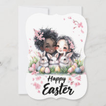 Cute Konijnen & Vriendschaps Kunst Pasen Kaart