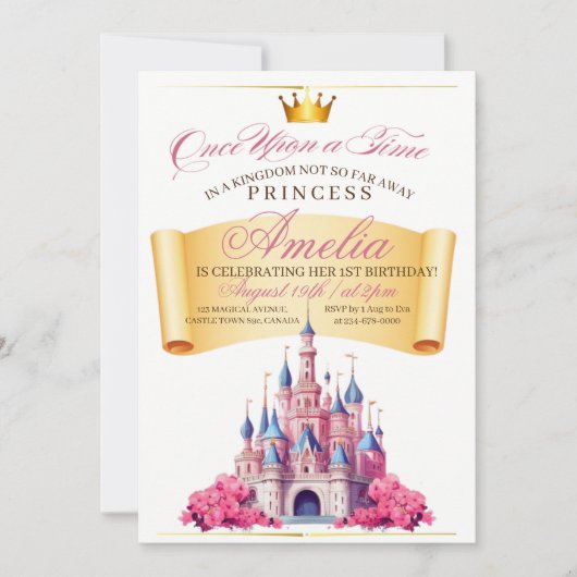 Cute Koninklijk Kasteel Prinses 1e Verjaardagsfees Kaart (Voorkant)