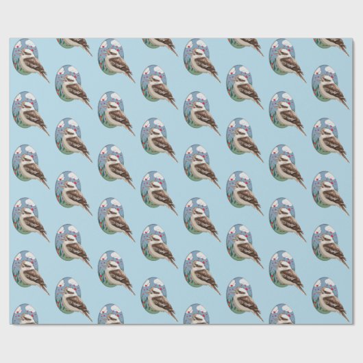 Cute Kookaburra Love Summer Bird Pattern Fun Blue Cadeaupapier (Vlak)