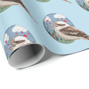 Cute Kookaburra Love Summer Bird Pattern Fun Blue Cadeaupapier
