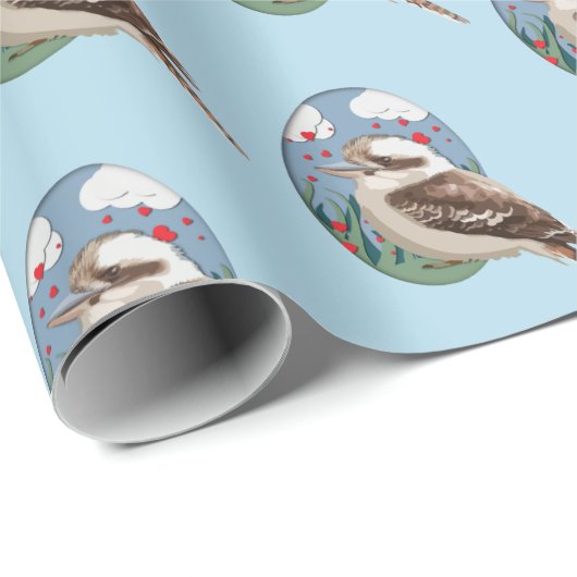 Cute Kookaburra Love Summer Bird Pattern Fun Blue Cadeaupapier (Rol Hoek)