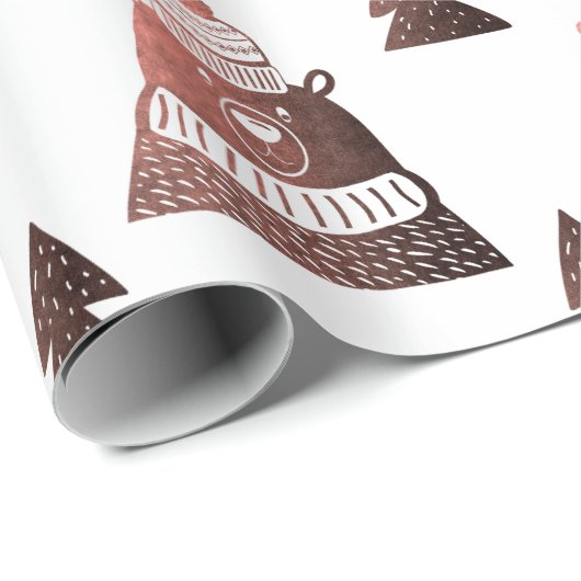 Cute koperroos gouden kerstboomstructuur beer cadeaupapier (Rol Hoek)