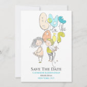 Cute koppel illustratie liefde in de lucht aqua or save the date (Voorkant)