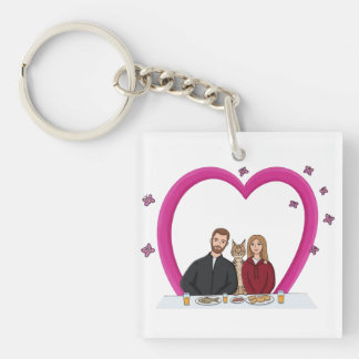 Cute Koppel met Kat Romantische Hart Sleutelhanger