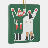 Cute Koppel Winter Illustratie Aangepaste Naam Keramisch Ornament (Rechts)