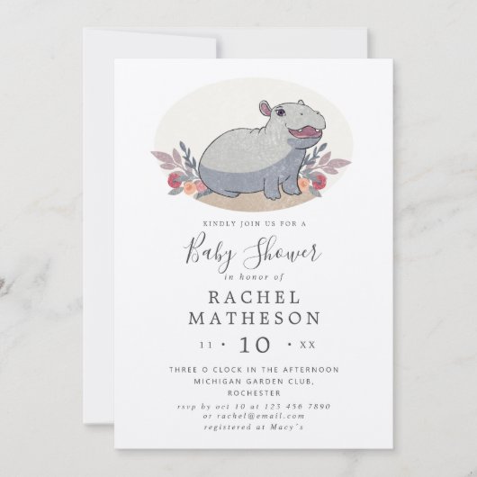 Cute kraft paper baby hippo baby shower kaart (Voorkant)