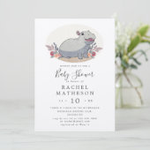 Cute kraft paper baby hippo baby shower kaart (Staand voorkant)