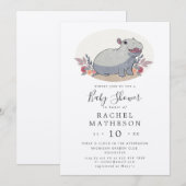 Cute kraft paper baby hippo baby shower kaart (Voorkant / Achterkant)