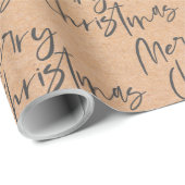 Cute Kraft Paper Black Script Font Merry kerst Cadeaupapier (Rol Hoek)