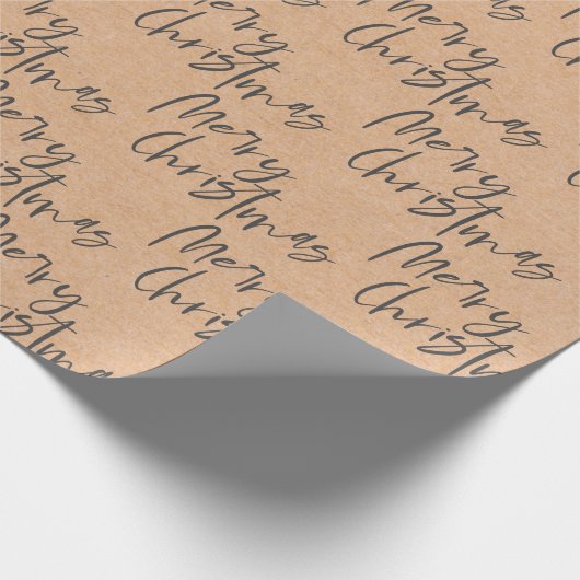 Cute Kraft Paper Black Script Font Merry kerst Cadeaupapier (Hoek)