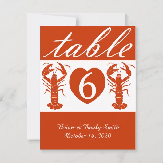 Cute kreeft red custom table number card kaart (Achterkant)