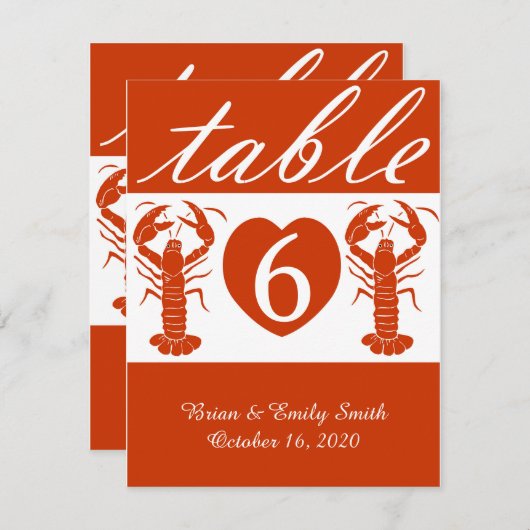 Cute kreeft red custom table number card kaart (Voorkant / Achterkant)