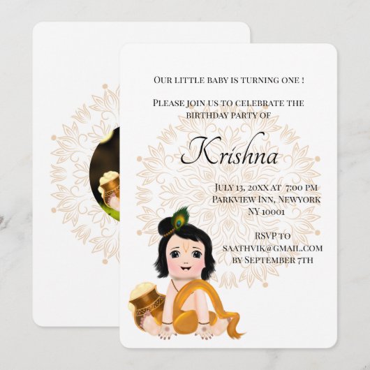 Cute Krishna kaart voor verjaardag - Baby Krishna (Voorkant / Achterkant)