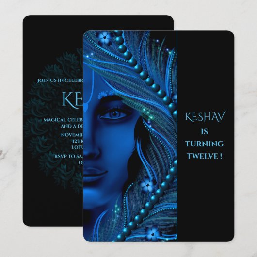 Cute Krishna kaart voor verjaardag - Krishna kunst (Voorkant / Achterkant)