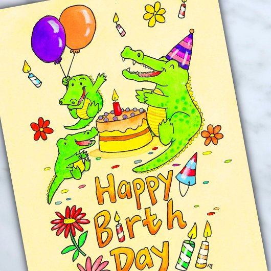 Cute Krokodil Happy Birthday ansichtkaart Briefkaart