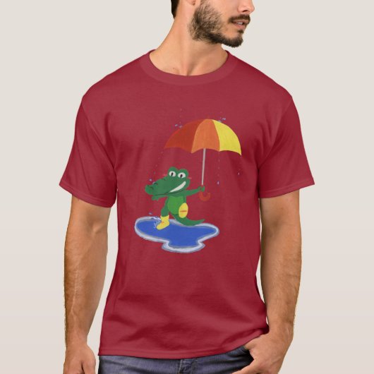 Cute krokodil onder regen t-shirt (Voorkant)
