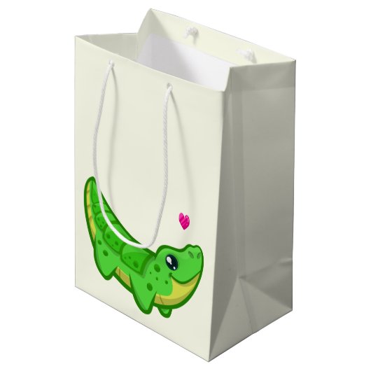Cute krokodille love cartoon kinder medium cadeauzakje (Voorkant Gekanteld)