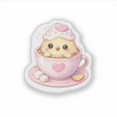 Cute Kuiken in Koffiekop Kawaii Sticker (Voorkant)